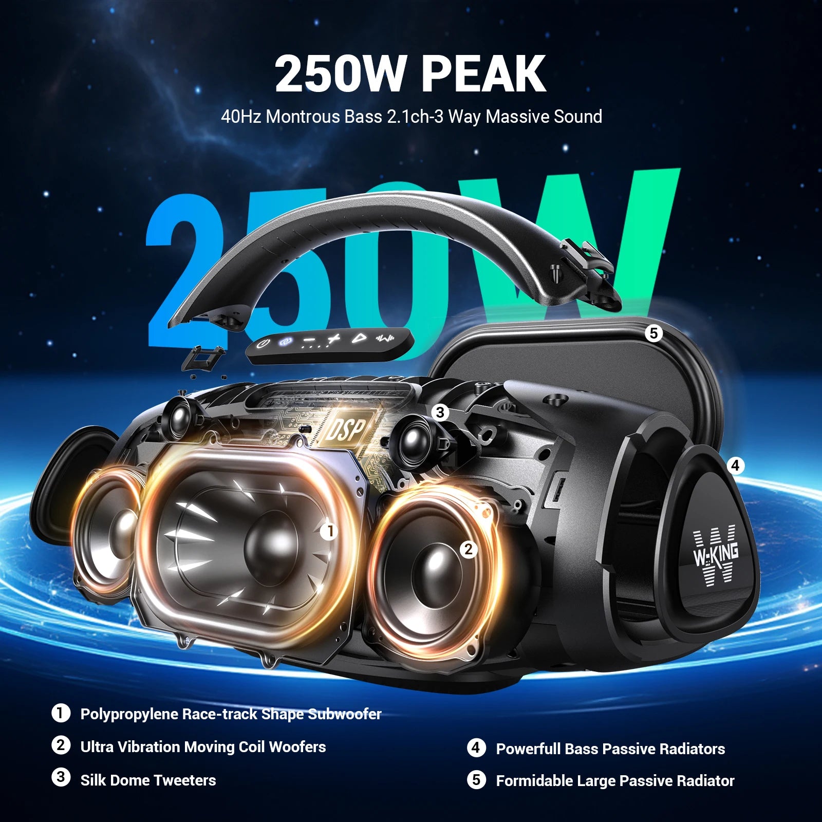 W-KING X20S Bluetooth Speaker 140W RMS IPX7
