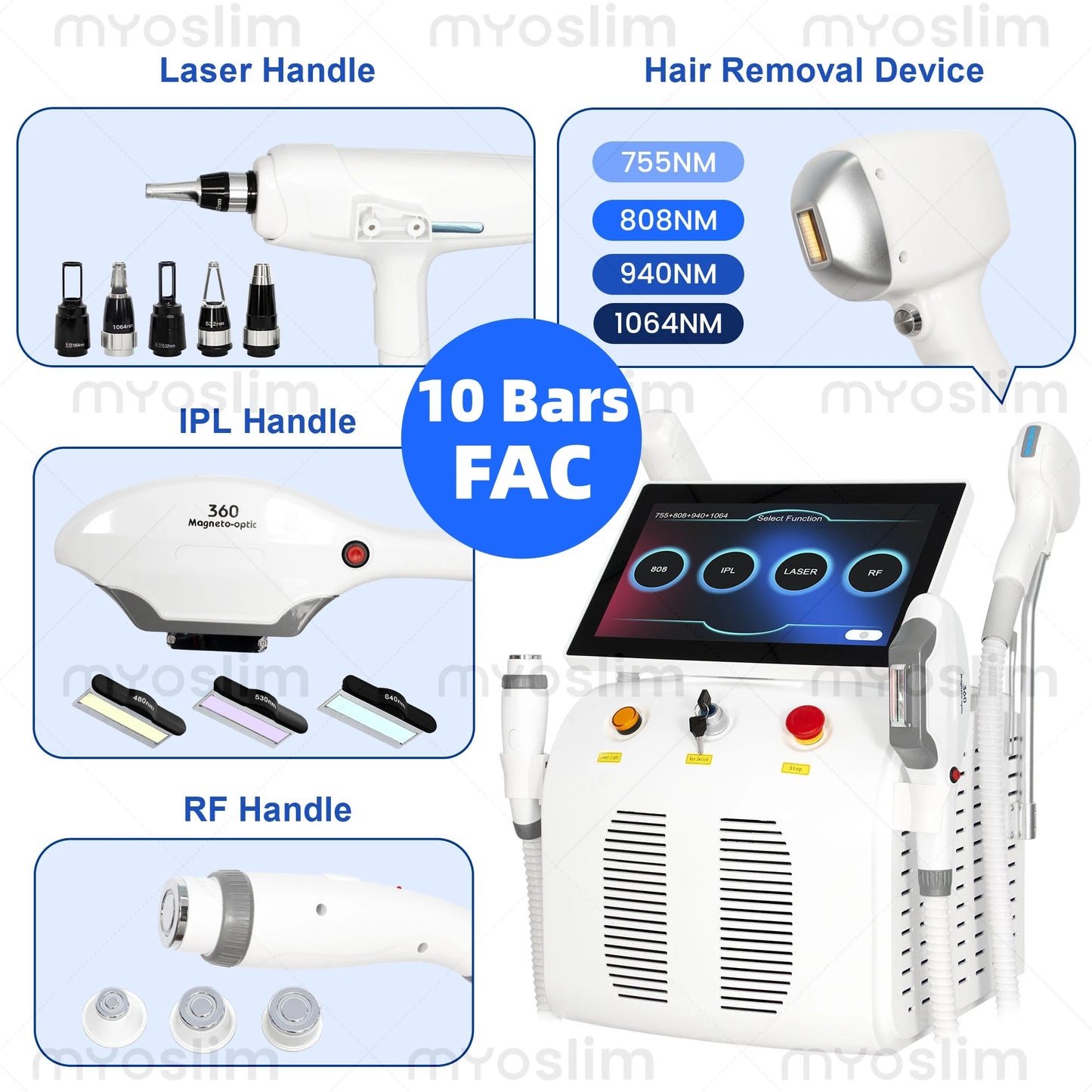 Diode Hair Removal 4 IN 1 5000W FAC 755 808 940 1064nm Soprano Painless Permanent Hair Removal CE Certified Beauty Device