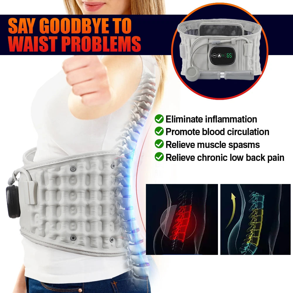 Electric Lumbar Traction Device Heating Airbag Inflatable Decompression Back Belt Hot Compress Massage Waist Support Belt