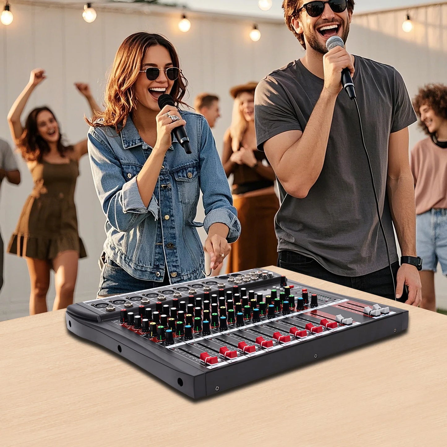 Multifunctional Mixer，Professional 8-Way Microphone Input，3-Band Equalizer Vocal Adjustment，Bluetooth High Compatibility Mixer