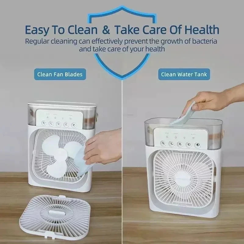 New 3 In 1 Fan AIr Conditioner, Mini Air Cooler, LED Night Light, and Portable Humidifier