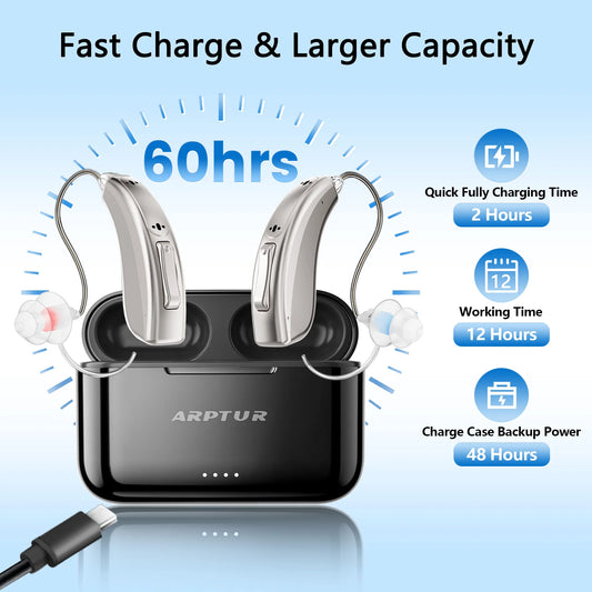 Hearing Aids for Seniors for Rechargeable Noise Cancelling APP Control Self-Fitting Wireless Music Stream Hand-free 1 Year
