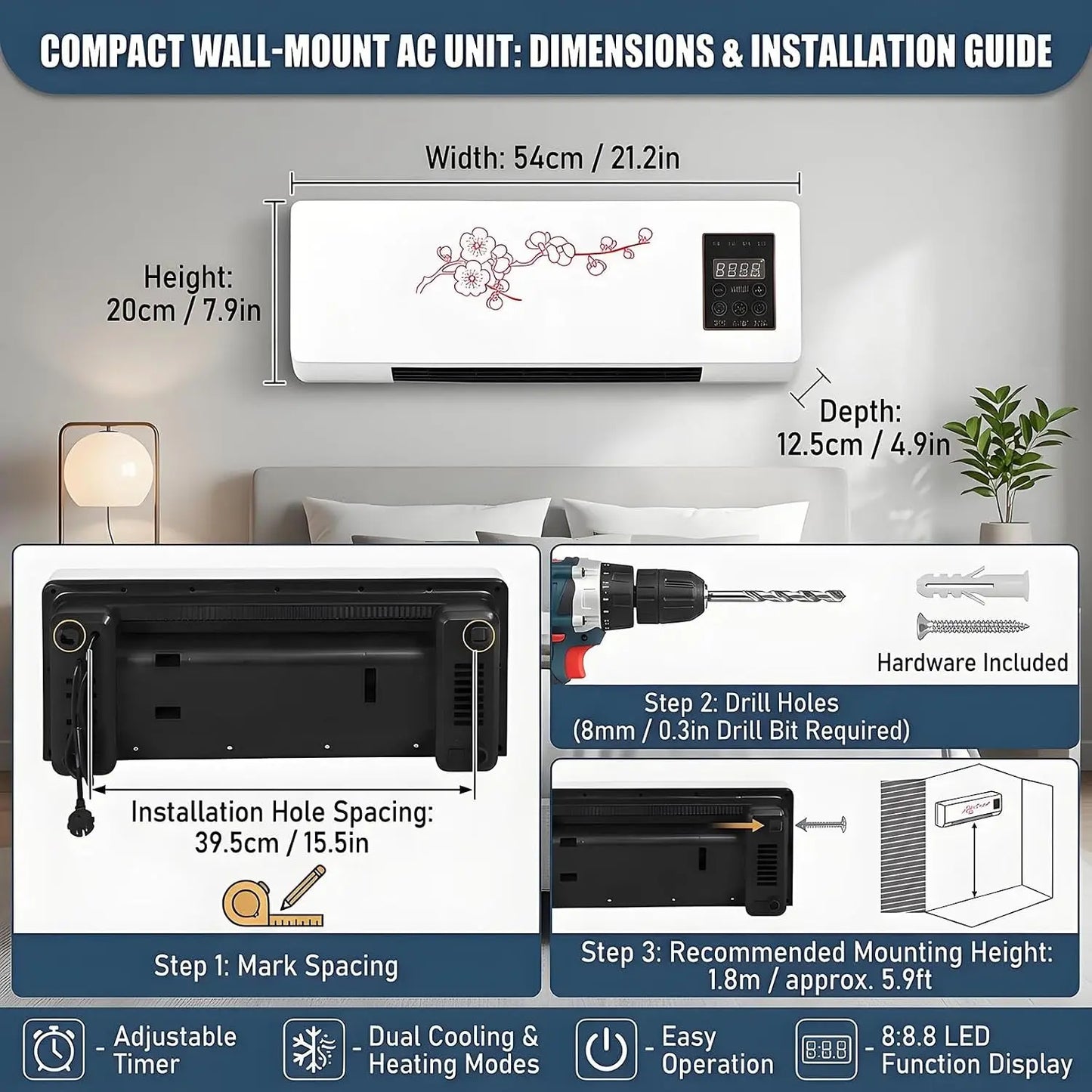 Portable Wall-Mounted Air Conditioner Fan Heating Cooling