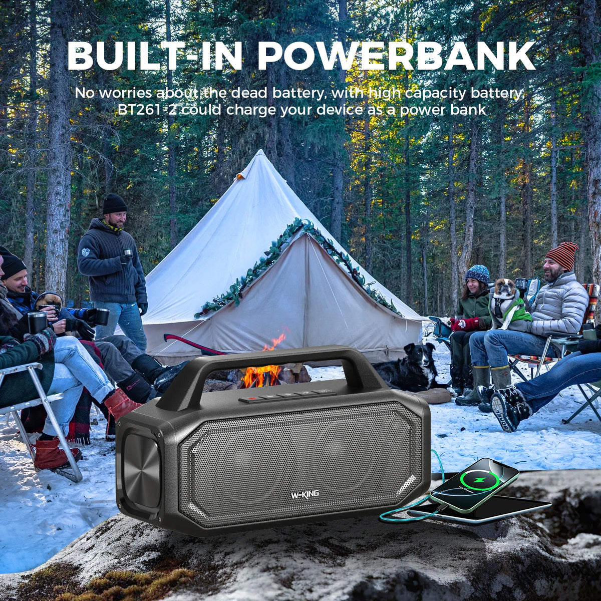 W-KING BT261-2 80W Speakers Bluetooth Wireless, Portable Outdoor Speakers Loud with Bass Boost, IPX6 Waterproof