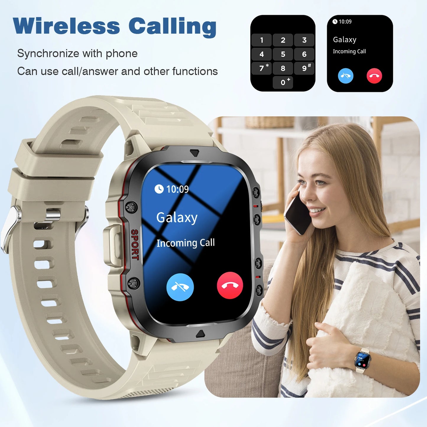 Smartwatch Men Flashlight Waterproof Outdoor Sport Tracker HD Bluetooth Call Smart Watch