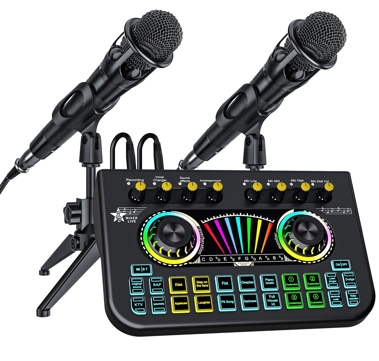 Tenlamp Sound Board for Pc/Phone Live Streaming Singing Gaming Voice Changer,Podcast Microphone Bundle with Live Sound Card Audio Mixer,Studio Professional Recording, Electronic Music Mixer Power Conditioner Karaoke Machine