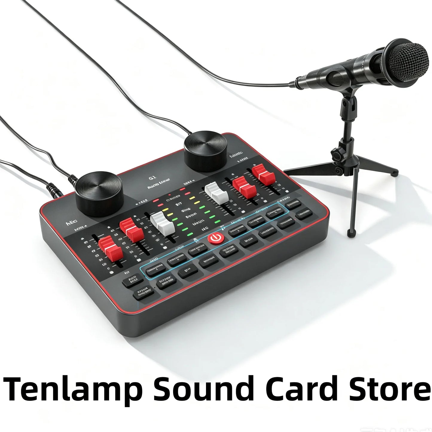 Tenlamp Professional Live Sound Card Audio Full Set USB Studio Mixer,Podcast Equipment Bundle Kit for 4 People with 3.5mm Condenser Microphone for Pc/Phone Live Streaming Gaming Singing