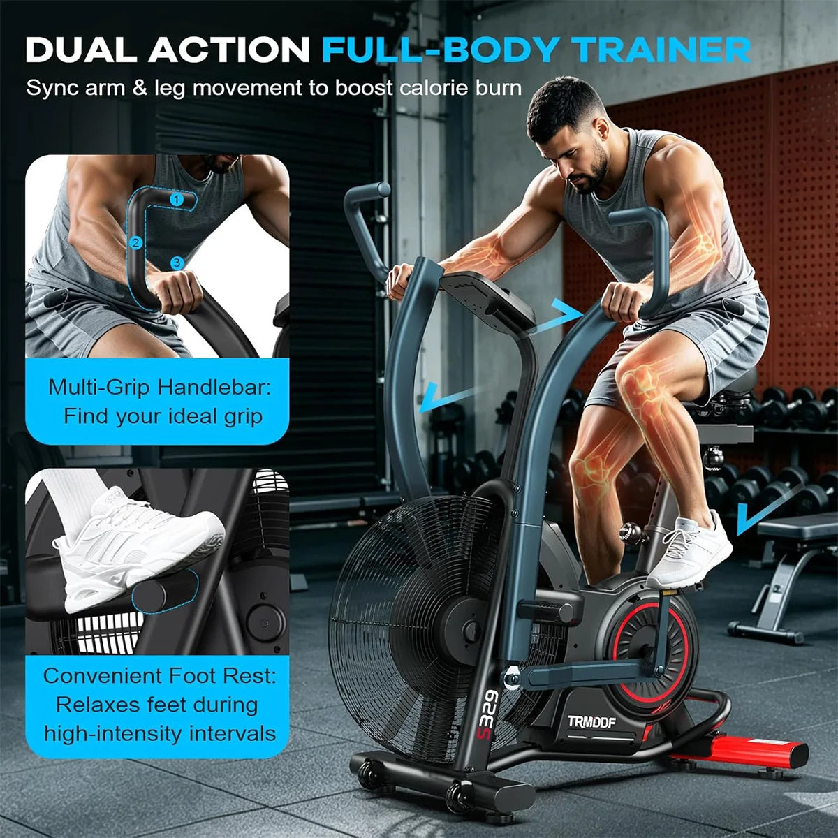 Pooboo Air Resistance Exercise Bike With Dual Action Handlebars