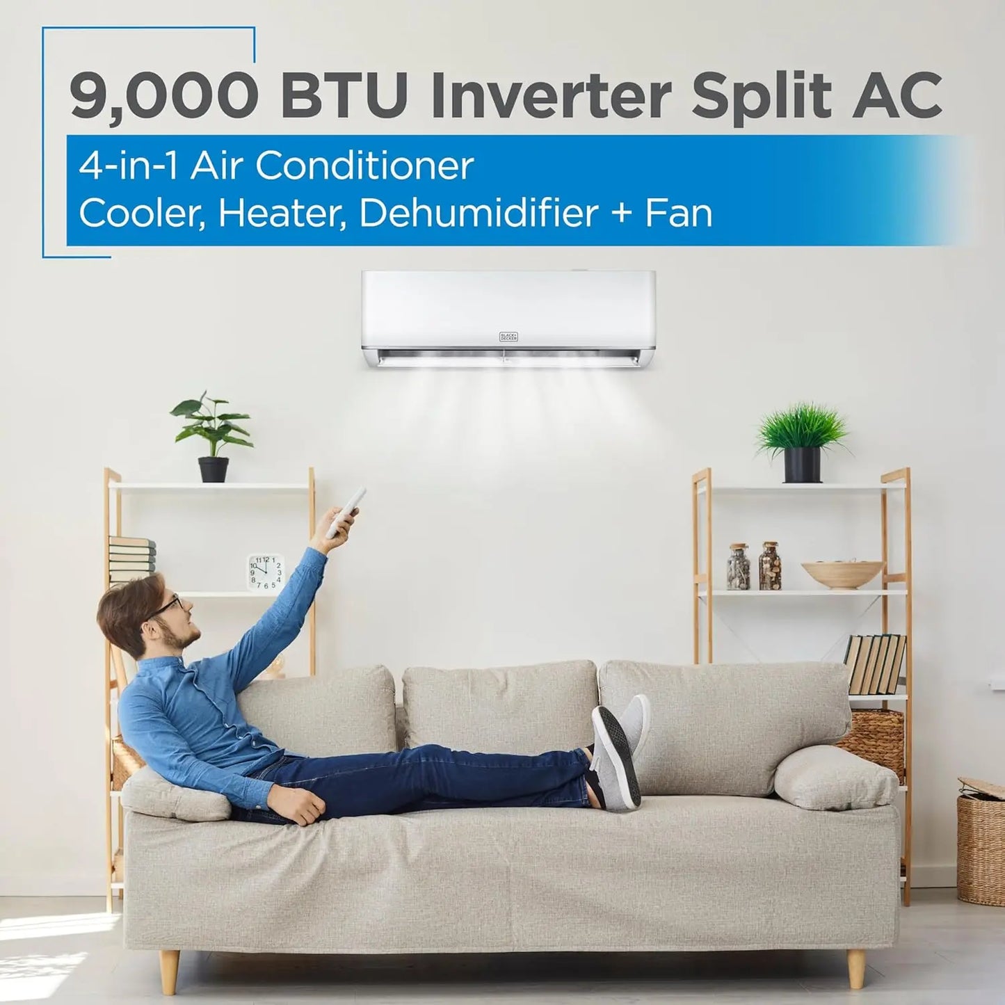BLACK+DECKER 9,000 BTU Smart Mini Split Air Conditioner with Heat, Inverter Compressor, Wi-Fi, Voice Control, ENERGY STAR, 24 SE