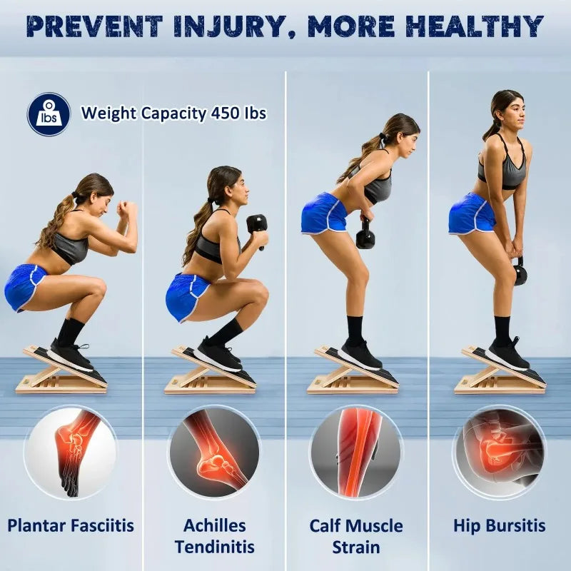 Adjustable Wooden Calf Stretching Slant Board for Leg Flexibility and Training