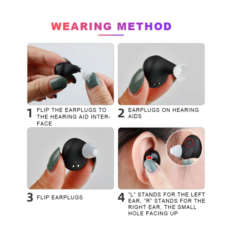 JINGHAO Rechargeable Hearing Aid In-Ear Enhancer Sound Voice Amplifier Black Color Fashion Design