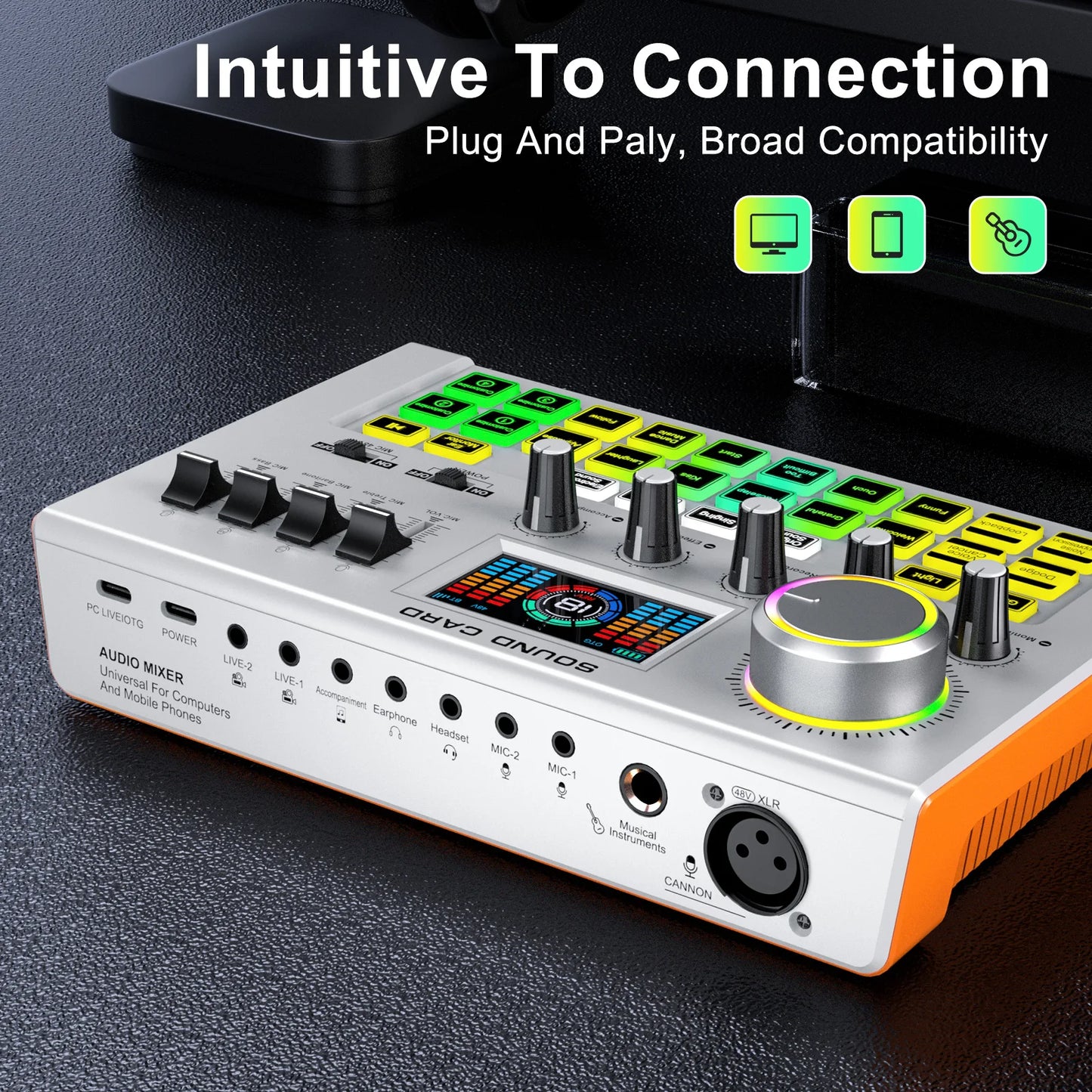 Tenlamp Professional Live Sound Card Audio Mixer Full Set , Podcast Equipment Bundle Kit for 4 People Sound Board Bluetooth  with 3.5mm Condenser Microphone(Y300-P15B) for Pc/Phone For Gaming,Streaming,Singing