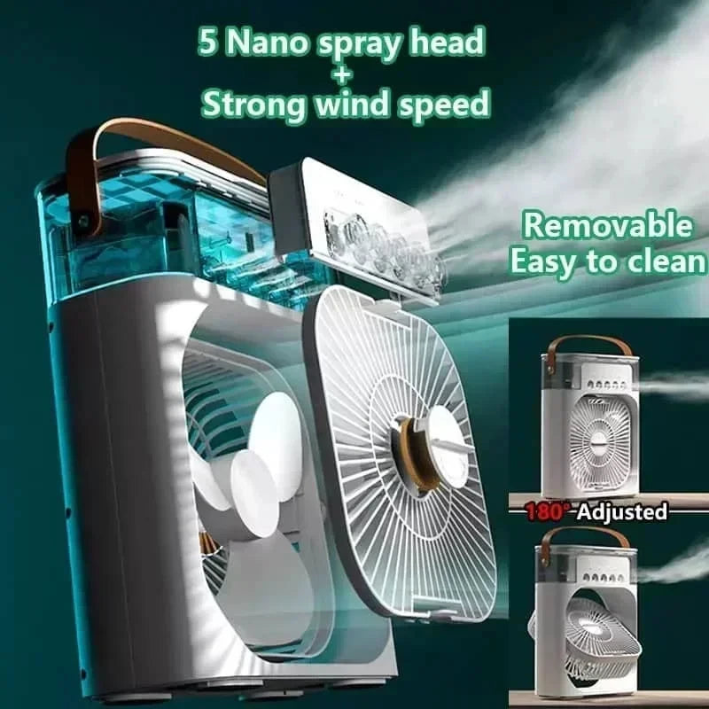 New 3 In 1 Fan AIr Conditioner, Mini Air Cooler, LED Night Light, and Portable Humidifier