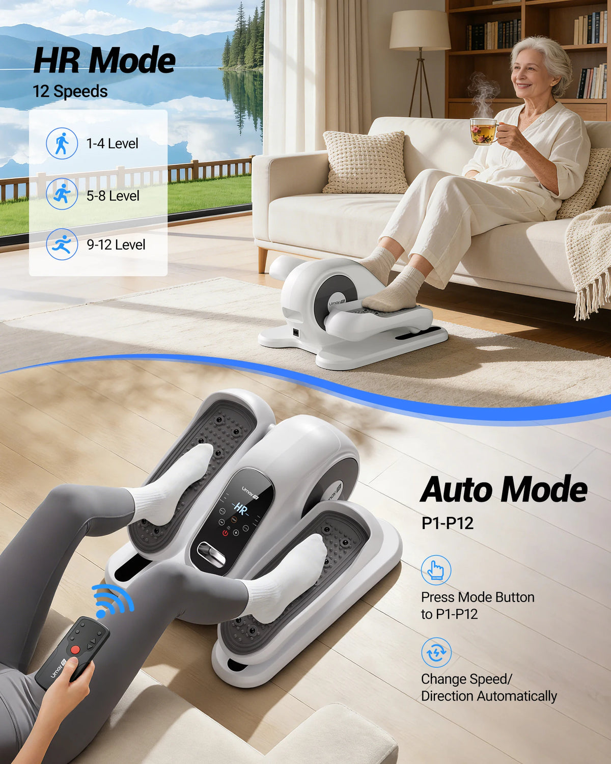 UMAY Under Desk Electric Elliptical Seated Pedal Exerciser With Remote Control