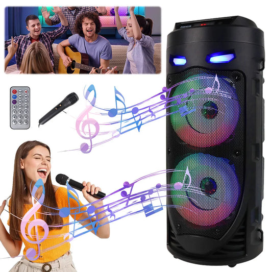 Portable Bluetooth Speaker With Dual Subwoofers And Lights