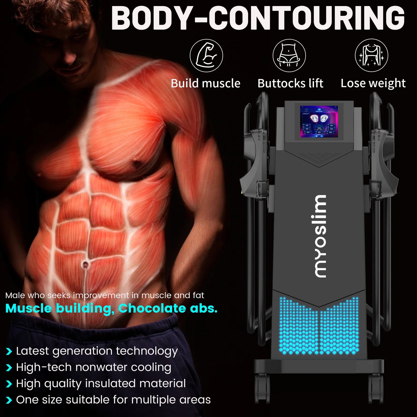 6500W High Power myoslim EMS Body Sculpt Machine for Muscle Building Fat Burning Butt Lift and Body Shaping