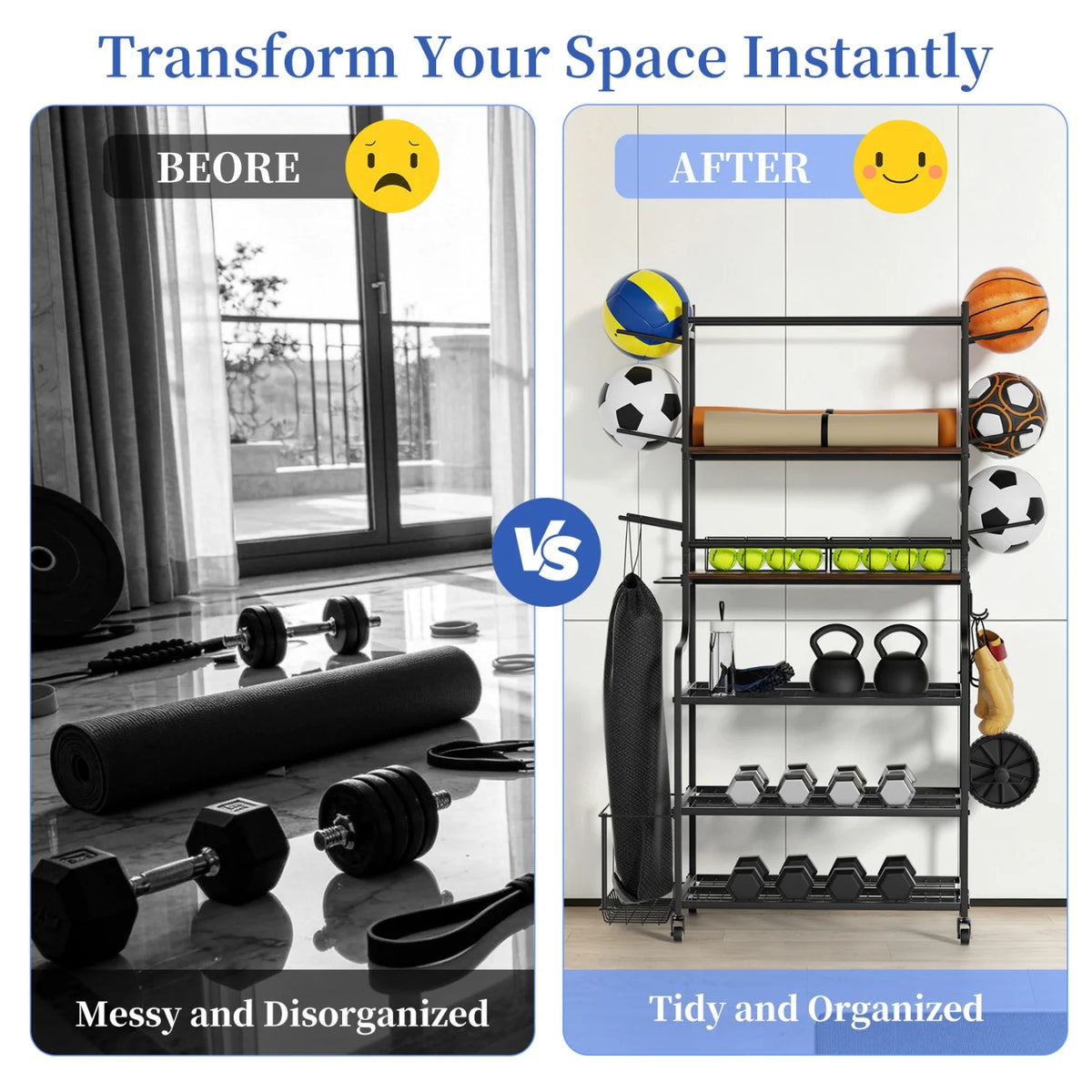 Yoga Mat Storage Rack With Wheels for Home Gym Organization