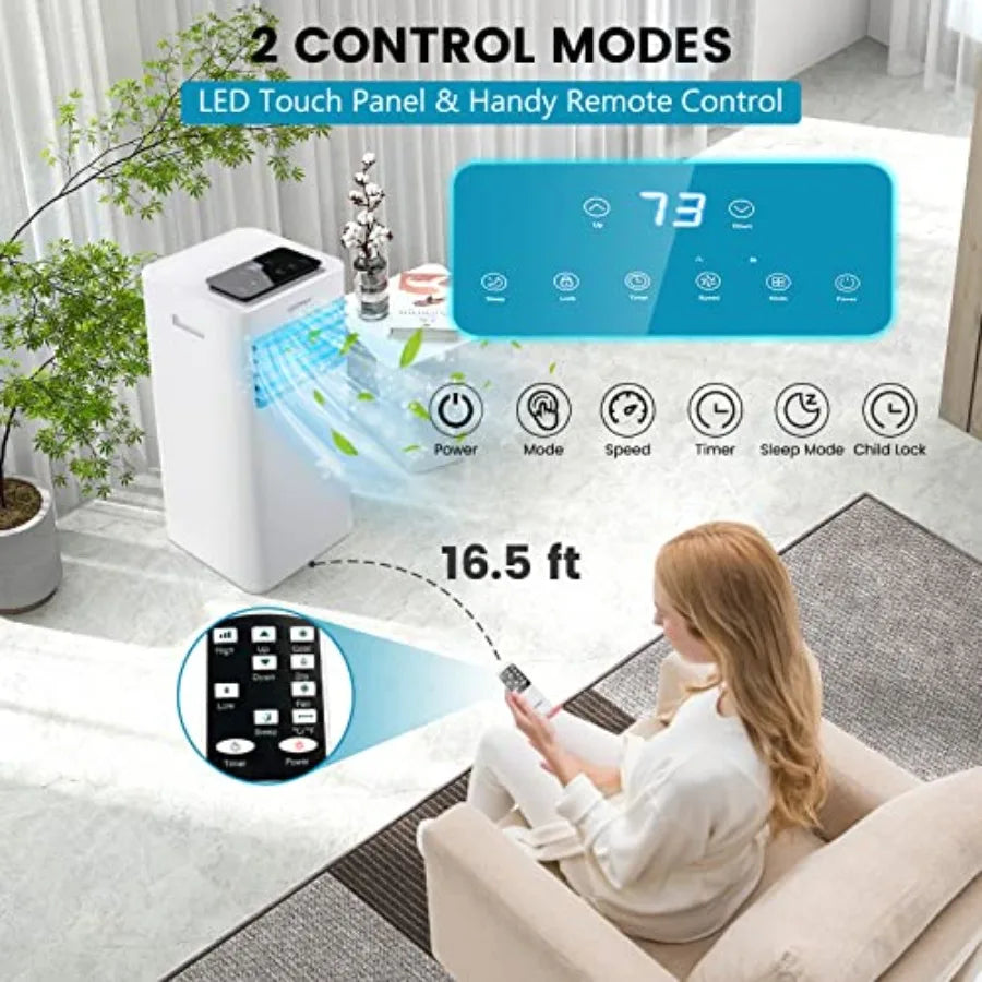 Portable air conditioner for bedroom office dorm use, ABS plastic housing, white color, 10000 BTU cooling with 3-in-1 function,