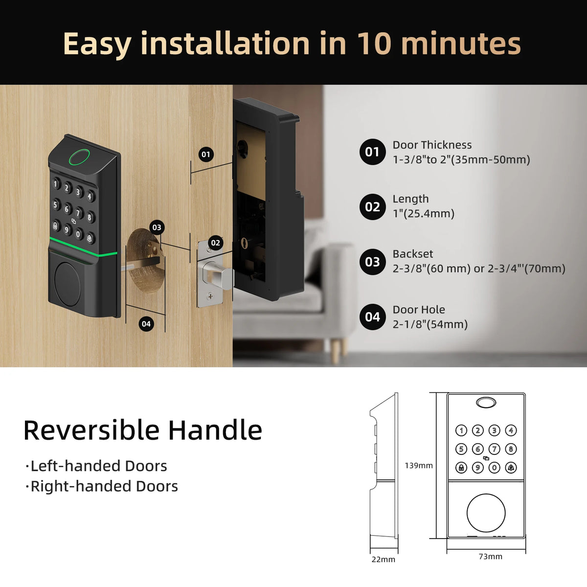 Viladepot Smart Lock Fingerprint Door Lock, App Control, Passcode Unlock ,Electronic Touchscreen, Keypad Smart Door Handel