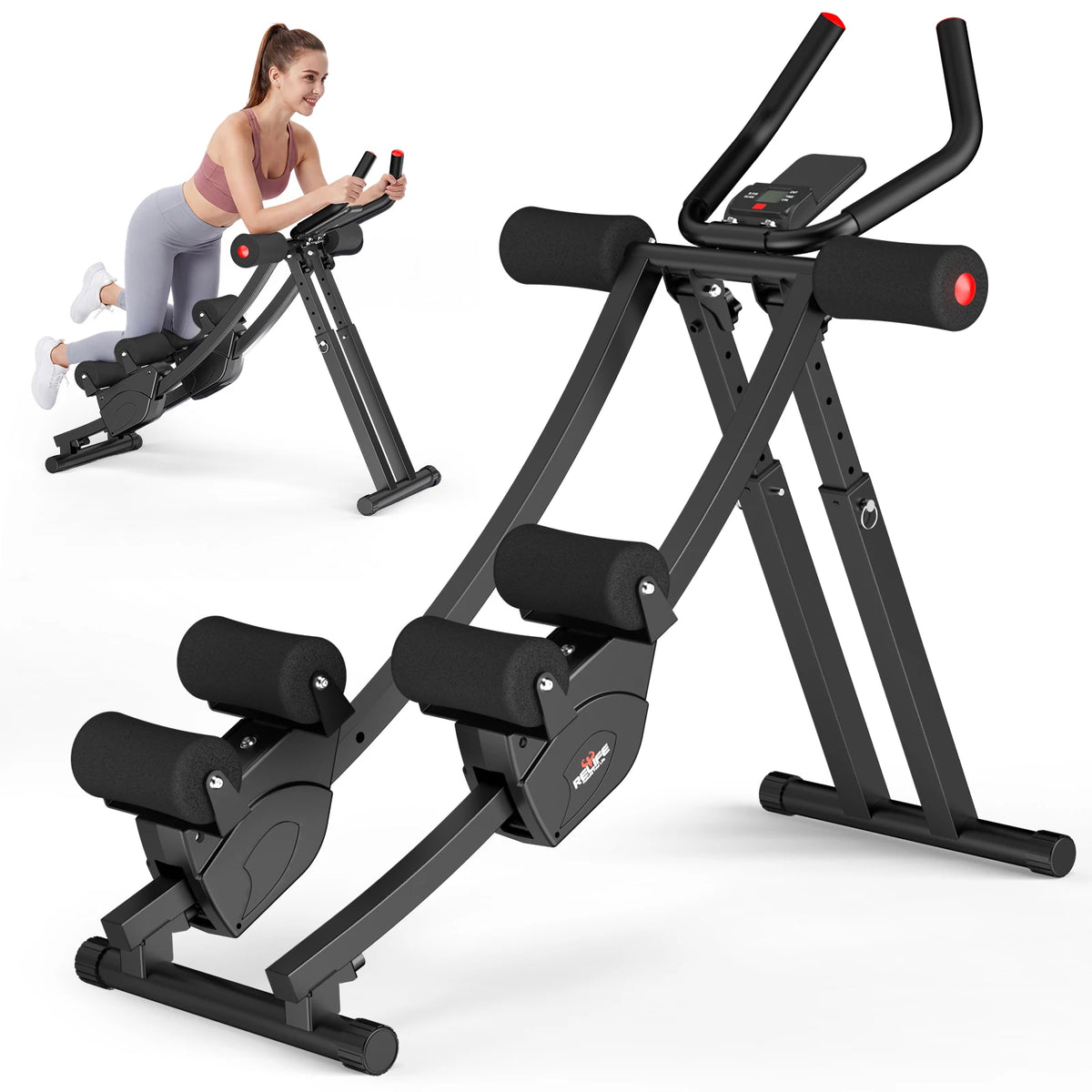 Foldable Dual Track Ab Machine With Adjustable Resistance LCD Display