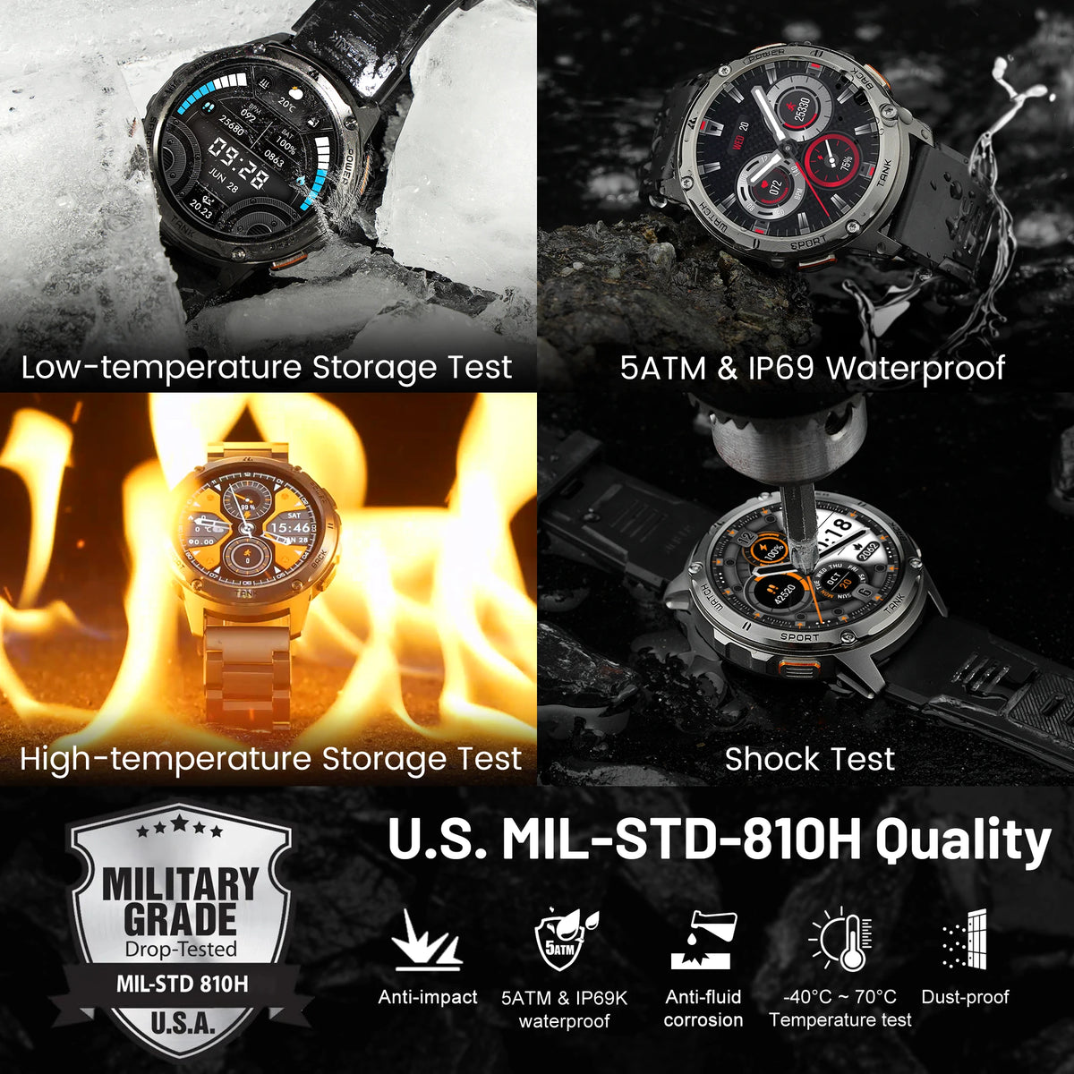 KOSPET TANK T3 Smart Watch For Men With Bluetooth Connectivity