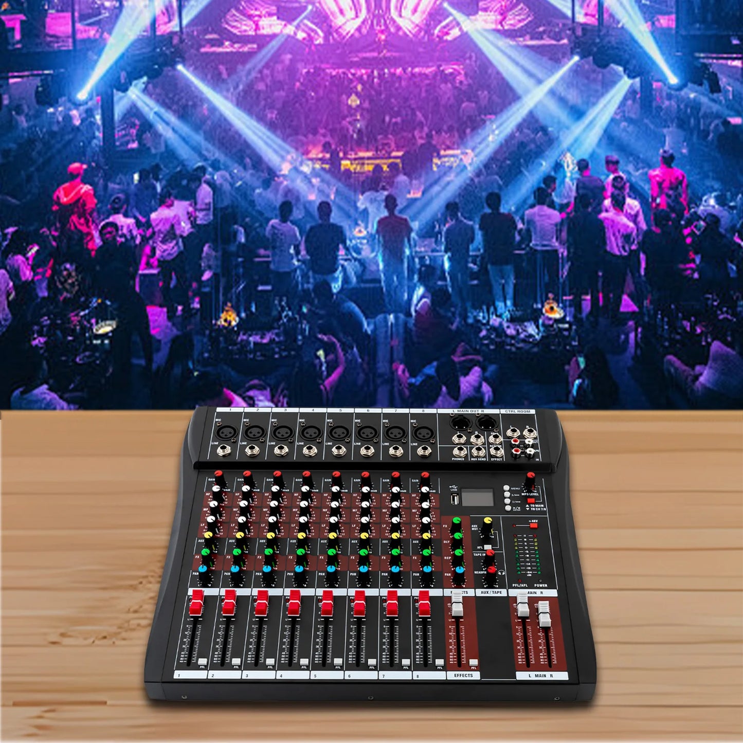 Multifunctional Mixer，Professional 8-Way Microphone Input，3-Band Equalizer Vocal Adjustment，Bluetooth High Compatibility Mixer
