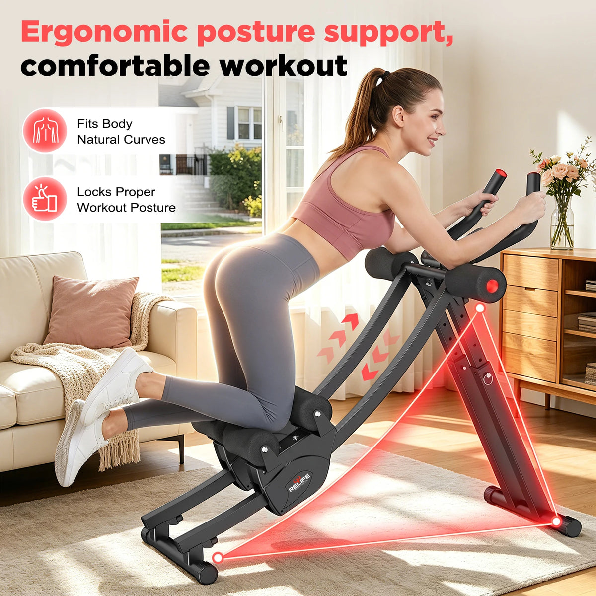 Foldable Dual Track Ab Machine With Adjustable Resistance LCD Display