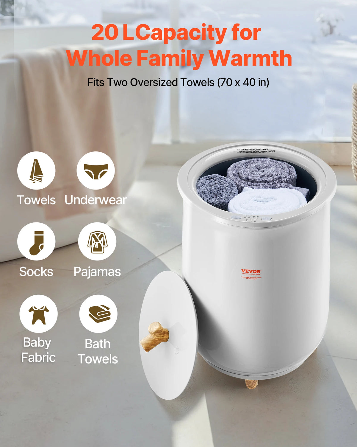 SucceBuy Towel Warmer - Bucket 20L Heated Towel Warmer w/ LED Light ,Auto Shut off & Temperature Setting