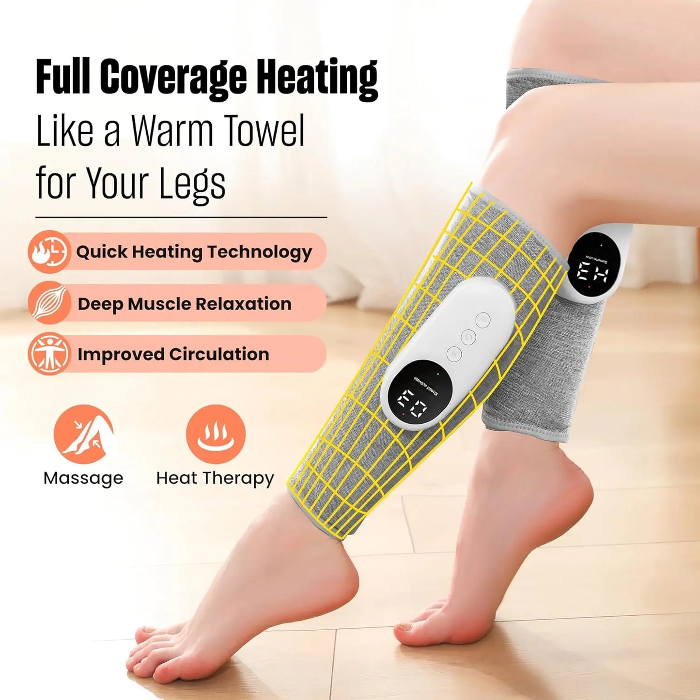 Leg Massager with Heat and Compression, Calf Massager for Circulation and Pain with 3 Intensities, 3 Modes Muscle Recovery