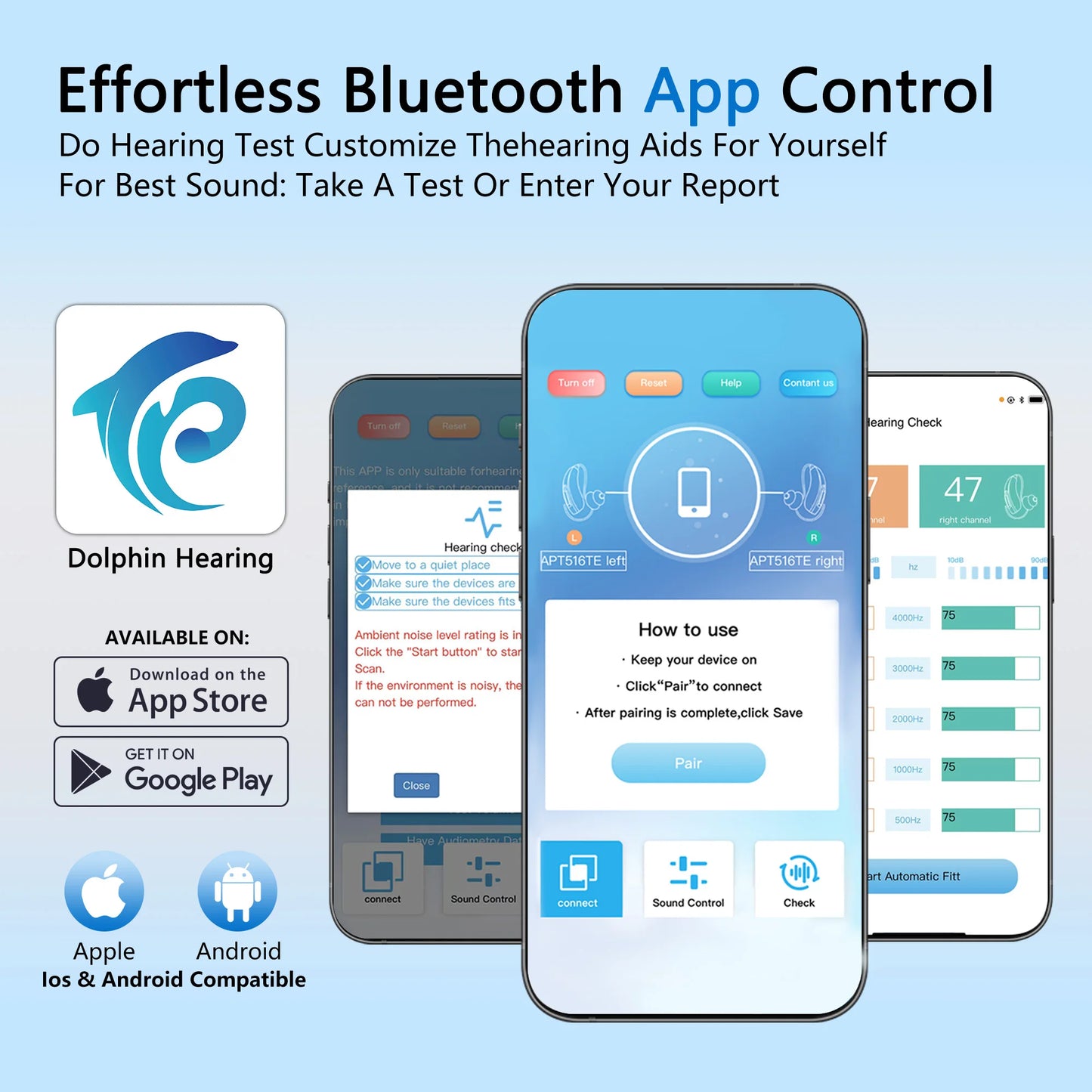 Hearing Aids for Seniors for Rechargeable Noise Cancelling APP Control Self-Fitting Wireless Music Stream Hand-free 1 Year