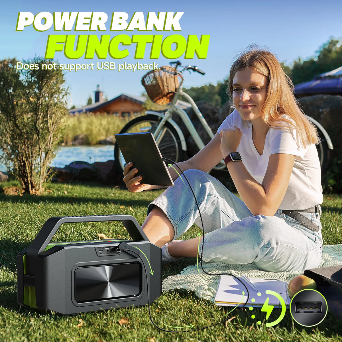 W-KING D9-1 Green Bluetooth Speaker, 100W Peak 60W HD IPX6 Portable Speaker Wireless; Loud Waterproof Outdoor Party Large Boombox 2 Subwoofer