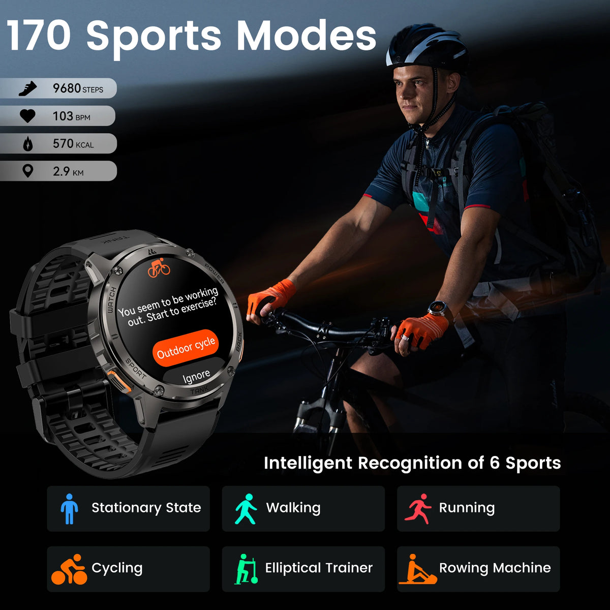 KOSPET TANK T3 Smart Watch For Men With Bluetooth Connectivity