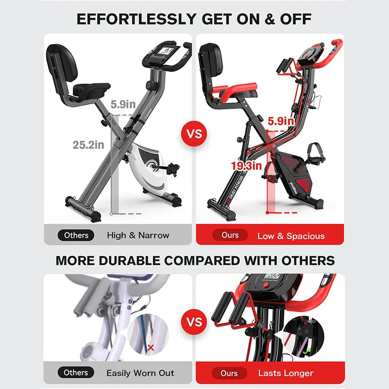 Pooboo Foldable Magnetic Upright Exercise Bike for Home Workouts