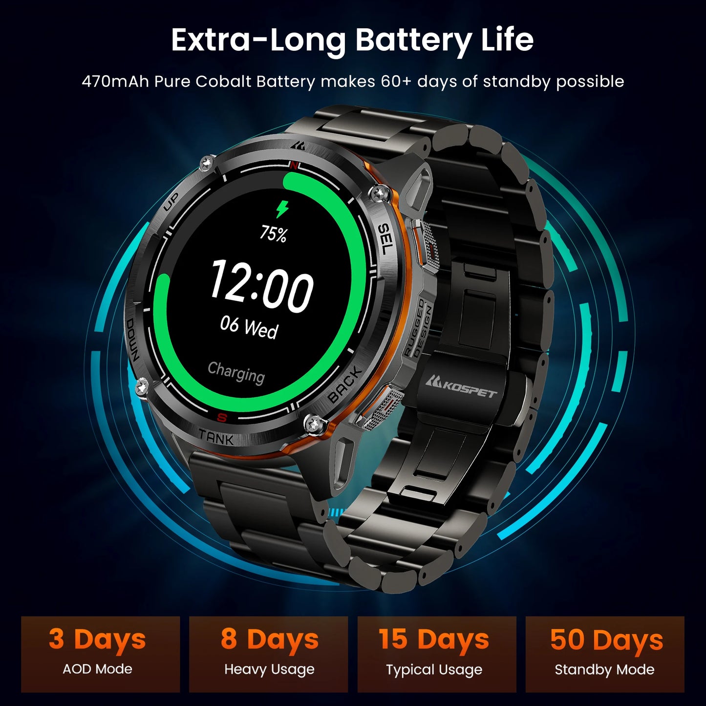 KOSPET Tank T3 Ultra 2 GPS Smartwatch IP69K Waterproof AMOLED