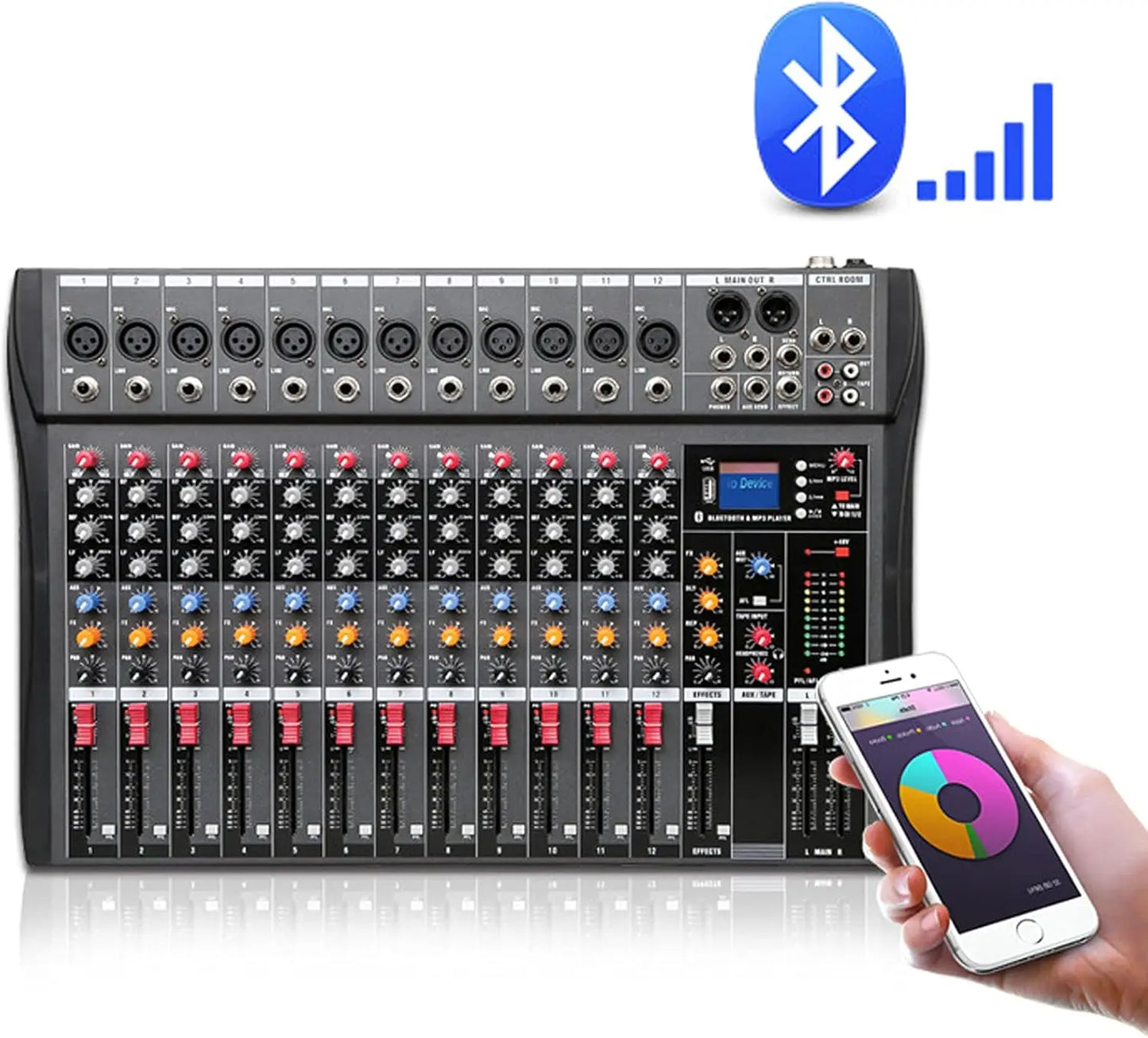 12 Channel DJ Audio Mixer Bluetooth USB Professional Sound Console