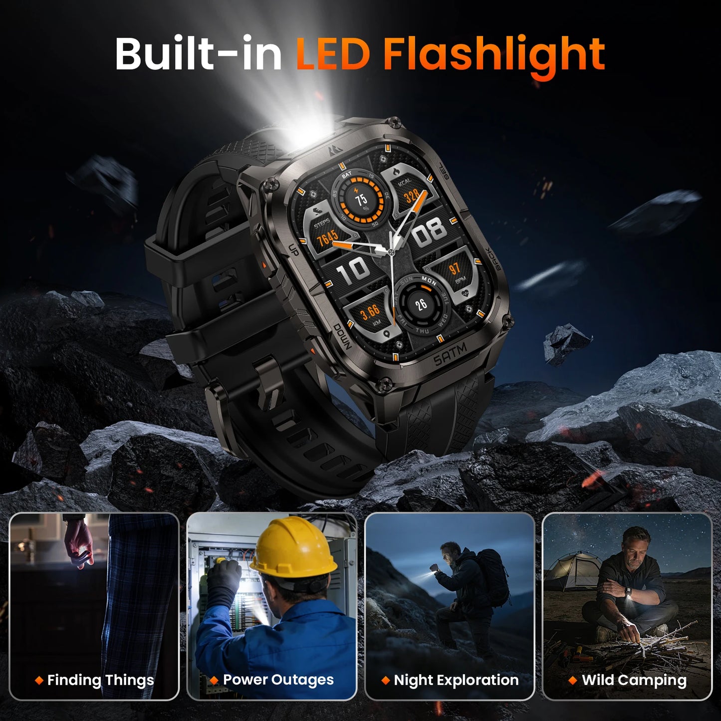 KOSPET Tank M4C Rugged Smartwatch GPS Flashlight 5ATM Waterproof