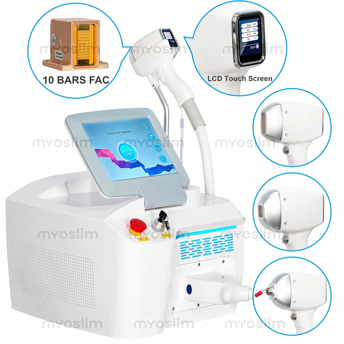 Portable FAC 10Bars 755 808 940 1064nm Diode Hair Removal Machine 60M Shots Ice Cooling Magnetic 3Tips Salon Epilator