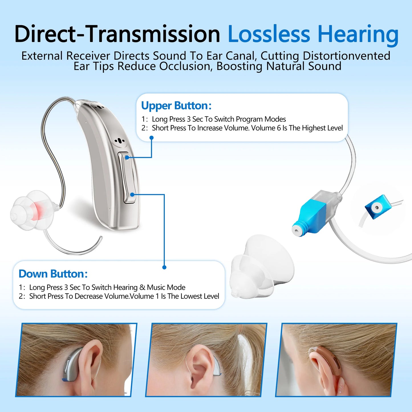 Hearing Aids for Seniors for Rechargeable Noise Cancelling APP Control Self-Fitting Wireless Music Stream Hand-free 1 Year