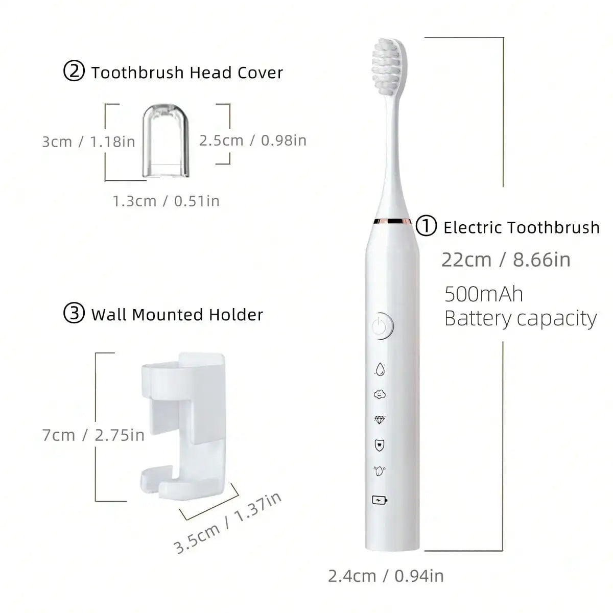 1PC Electric Toothbrush With 8 Replaceable Toothbrush Heads, A Wall-Mounted Bracket And A Dust Cover, USB Charging, 5-Speed Intelligent Cleaning Mode, Toothbrush Body, 7-Level Waterproof, Personal Oral Care Equipment Power To