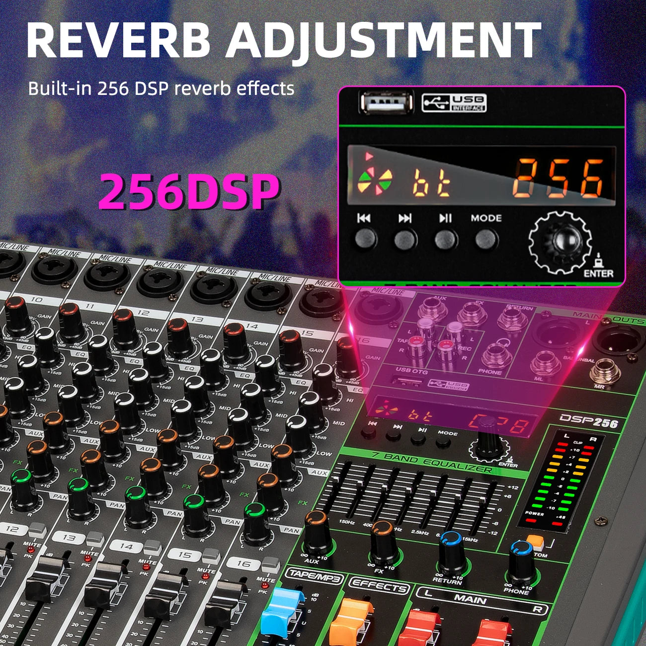 6/8/12/16 Channels Audio Sound Mixer Depusheng Mixing DJ Console USB 48V Phantom Power 256 DSP Effects Sound Table for Stage