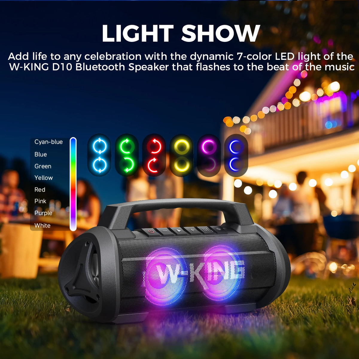 W-KING D10MIC 70W RMS Bluetooth Portable Speaker, Wireless, IPX6 Waterproof, Bluetooth Music Box with Subwoofer/Bass Boost