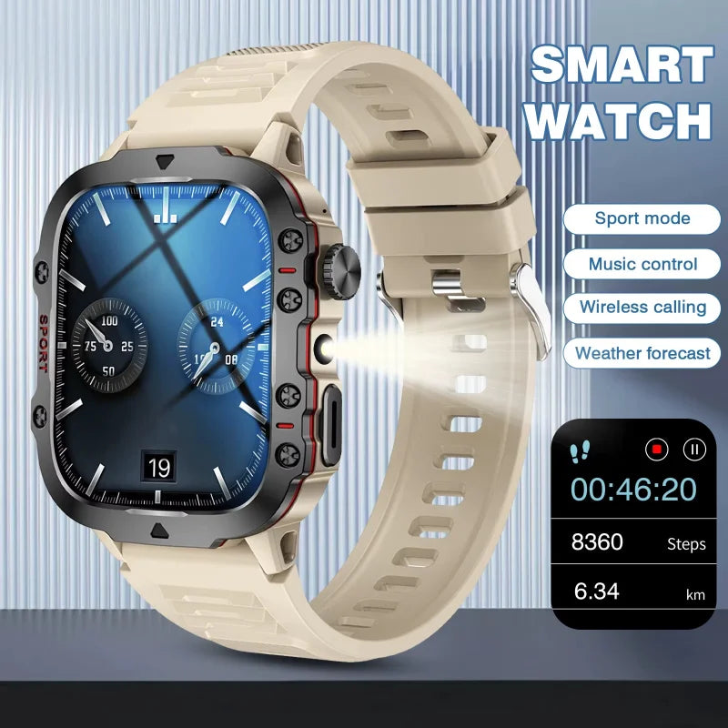 Outdoor Men'S Smart Watch, HD Full Touch Screen Display Wireless Call/Answer Phone Watch,LED Lighting,Multiple Sports Modes ,Outdoor Information Reminder ,Weather Display ,Music Control, Suitable for Iphone & Android,Perfect