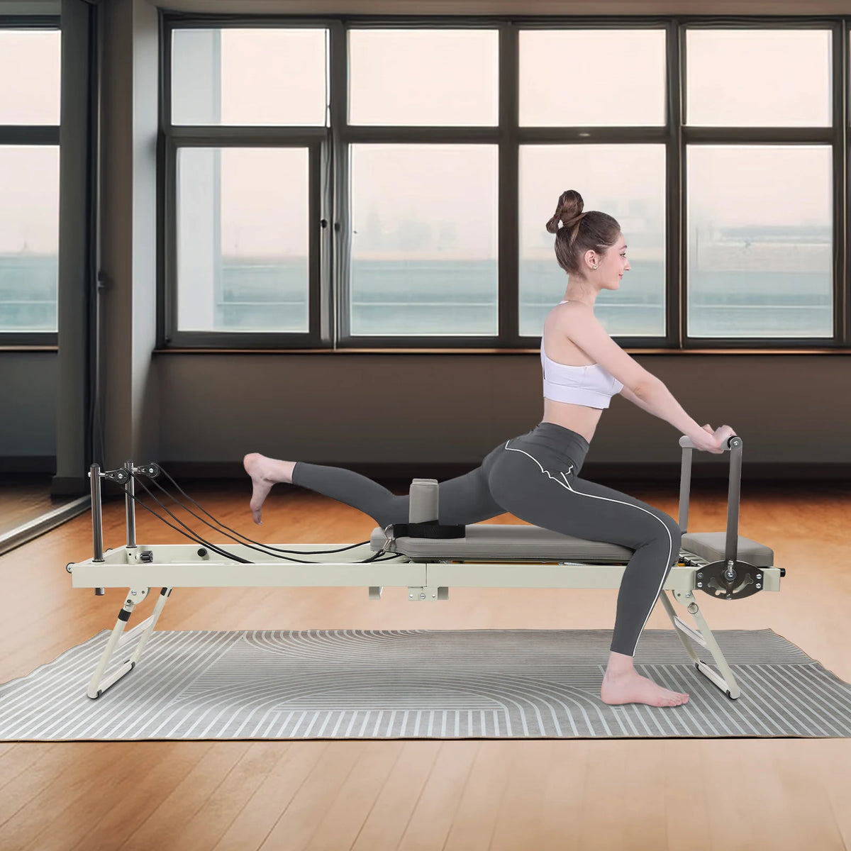 Foldable Pilates Reformer Machine for Portable Full Body Fitness Training
