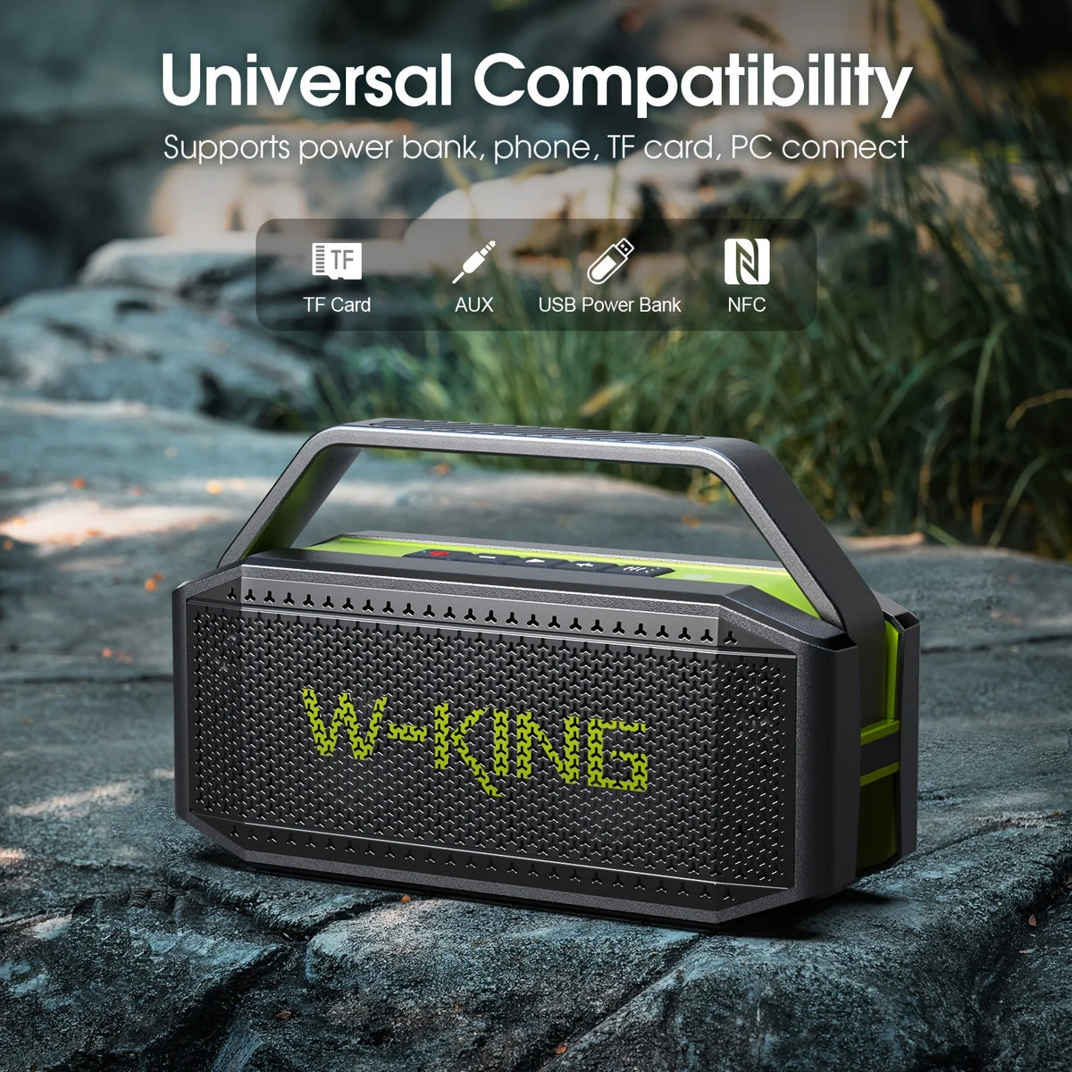 W-KING D9-1 Green Bluetooth Speaker, 100W Peak 60W HD IPX6 Portable Speaker Wireless; Loud Waterproof Outdoor Party Large Boombox 2 Subwoofer
