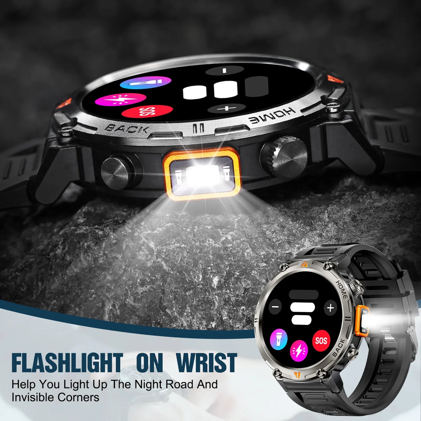 EIGIIS KE3 Bluetooth Call Smartwatch For Men With Health Monitor Flashlight