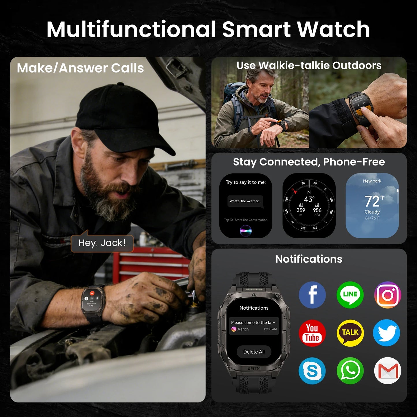 KOSPET Rugged Smartwatch M4C With GPS Flashlight 5ATM Waterproof