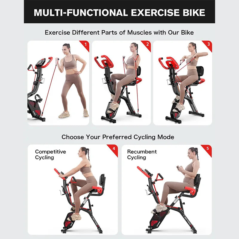 Pooboo Foldable Magnetic Upright Exercise Bike for Home Workouts