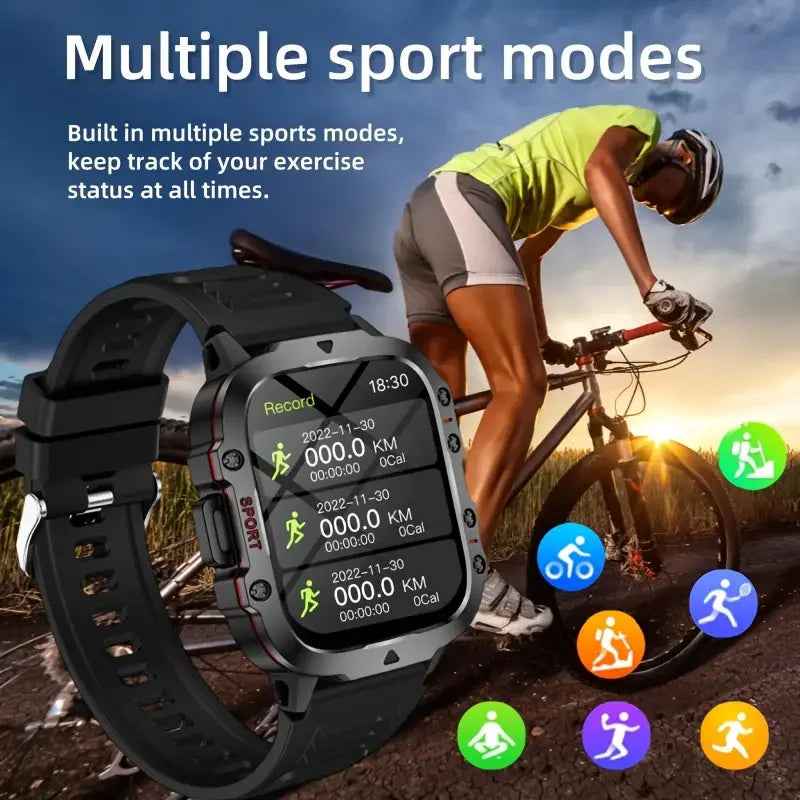 Outdoor Men'S Smart Watch, HD Full Touch Screen Display Wireless Call/Answer Phone Watch,LED Lighting,Multiple Sports Modes ,Outdoor Information Reminder ,Weather Display ,Music Control, Suitable for Iphone & Android,Perfect