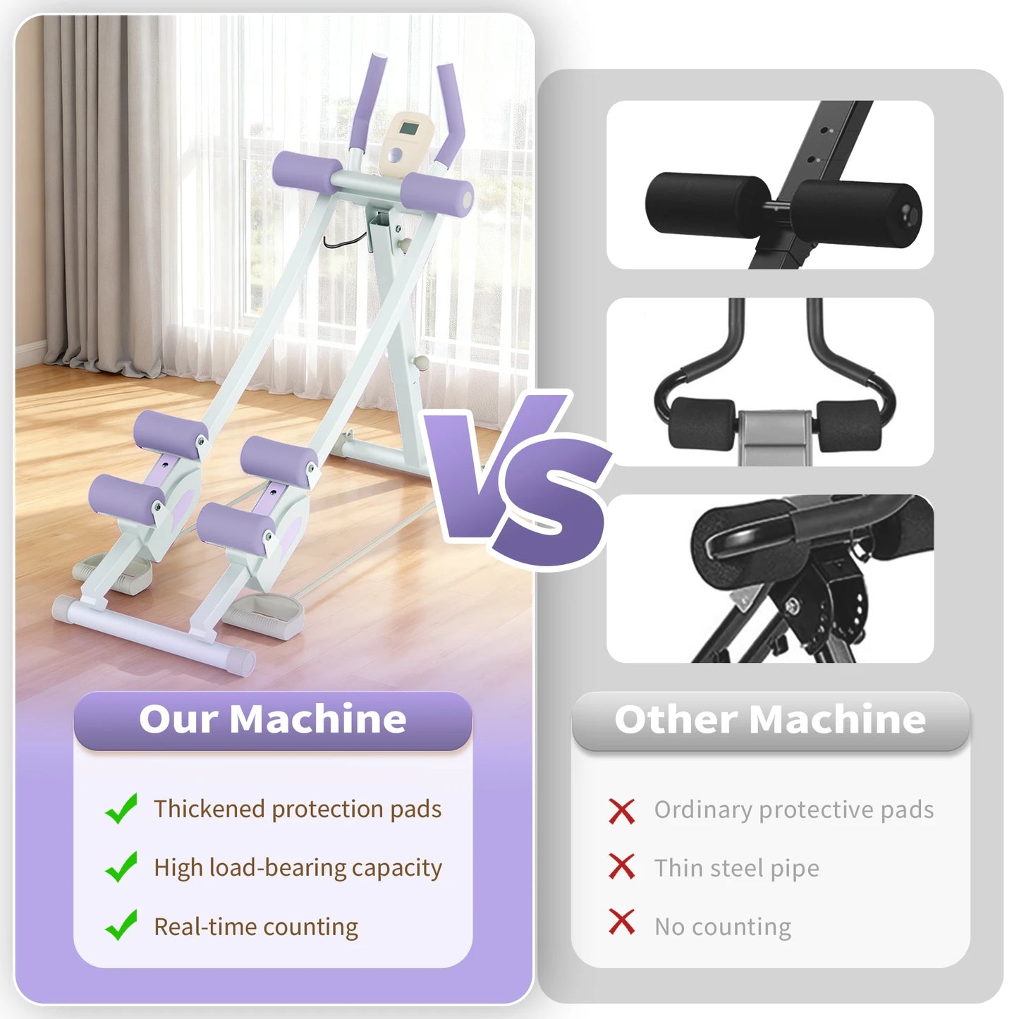 Abdominal Curling Exercise Machine Adjustable Dual Track Core Trainer Foldable
