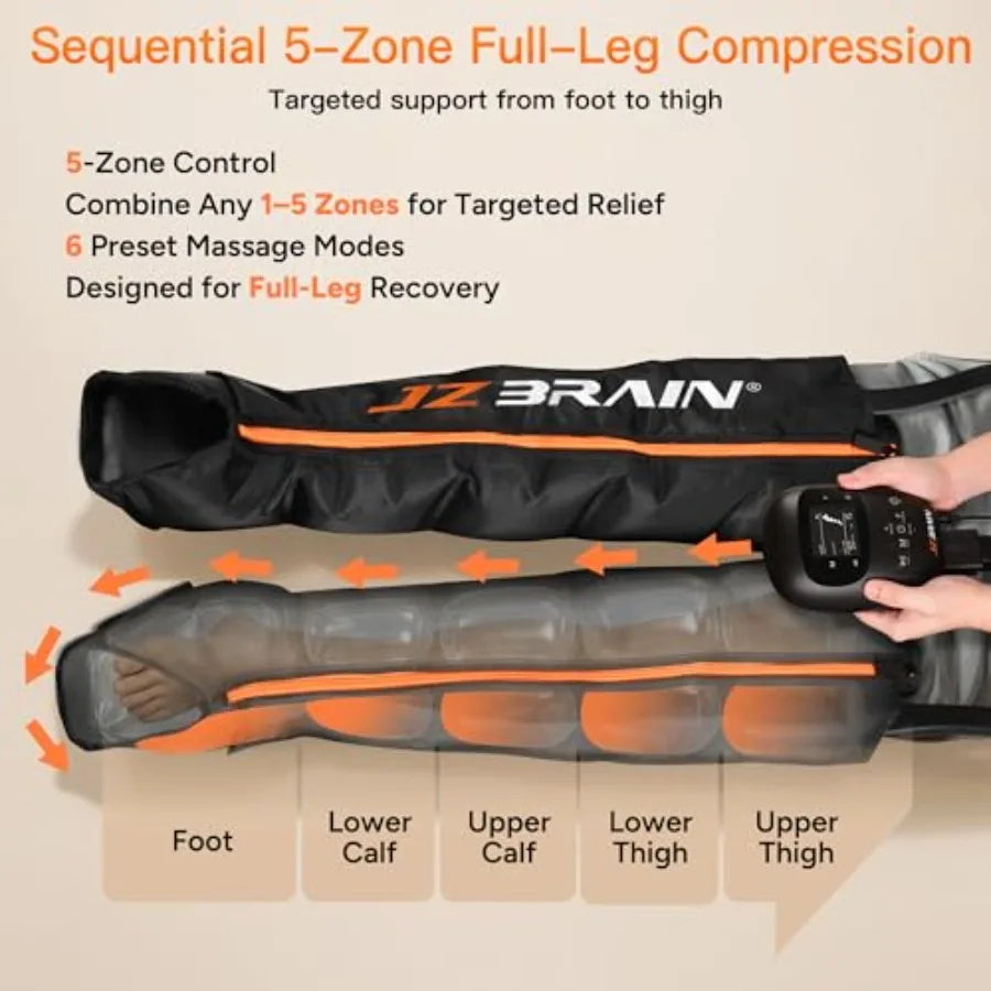 Athletes' leg compression massager for circulation recovery: cordless air compression boots with 6 modes, 8 intensity levels, m